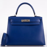 Hermes Kelly 28 Sellier Blue Electric Tadelakt leather Palladium Hardware - 2020, Y