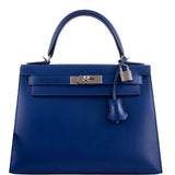 Hermes Kelly 28 Sellier Blue Electric Tadelakt leather Palladium Hardware - 2020, Y