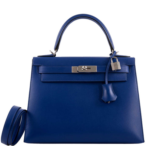 Hermes Kelly 28 Sellier Blue Electric Tadelakt leather Palladium Hardware - 2020, Y