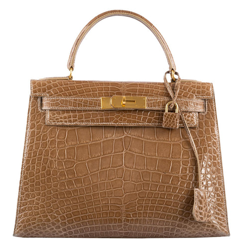 Hermes Kelly 28 Sellier Ficelle Alligator with Gold Hardware - 1994, X Circle