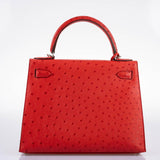 Hermes Kelly 28 Sellier Rouge Vif Ostrich with Palladium Hardware - 2017, A