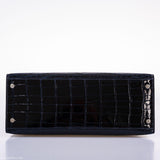 Hermes Kelly 28 Sellier Verso Blue Marine Nilo Crocodile & Rose Scheherazade Palladium Hardware - 2019, D