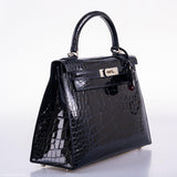 Hermes Kelly 28 Sellier Verso Blue Marine Nilo Crocodile & Rose Scheherazade Palladium Hardware - 2019, D