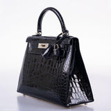 Hermes Kelly 28 Sellier Verso Blue Marine Nilo Crocodile & Rose Scheherazade Palladium Hardware - 2019, D