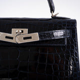 Hermes Kelly 28 Sellier Verso Blue Marine Nilo Crocodile & Rose Scheherazade Palladium Hardware - 2019, D