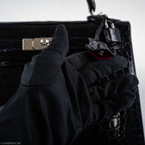 Hermes Kelly 28 Sellier Verso Blue Marine Nilo Crocodile & Rose Scheherazade Palladium Hardware - 2019, D