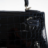 Hermes Kelly 28 Sellier Verso Blue Marine Nilo Crocodile & Rose Scheherazade Palladium Hardware - 2019, D