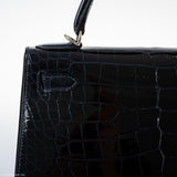 Hermes Kelly 28 Sellier Verso Blue Marine Nilo Crocodile & Rose Scheherazade Palladium Hardware - 2019, D