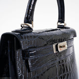 Hermes Kelly 28 Sellier Verso Blue Marine Nilo Crocodile & Rose Scheherazade Palladium Hardware - 2019, D