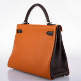 Hermes Kelly 32 Retourne Orange H, Rouge Vif & Ebene Togo with Ruthenium Hardware - 2006, J Square