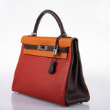 Hermes Kelly 32 Retourne Orange H, Rouge Vif & Ebene Togo with Ruthenium Hardware - 2006, J Square