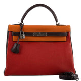 Hermes Kelly 32 Retourne Orange H, Rouge Vif & Ebene Togo with Ruthenium Hardware - 2006, J Square