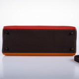 Hermes Kelly 32 Retourne Orange H, Rouge Vif & Ebene Togo with Ruthenium Hardware - 2006, J Square