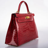 Hermes Kelly 32 Sellier Braise Porosus Crocodile Gold Hardware - 2020, Y
