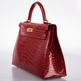 Hermes Kelly 32 Sellier Braise Porosus Crocodile Gold Hardware - 2020, Y