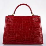 Hermes Kelly 32 Sellier Braise Porosus Crocodile Gold Hardware - 2020, Y