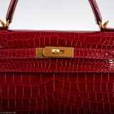 Hermes Kelly 32 Sellier Braise Porosus Crocodile Gold Hardware - 2020, Y