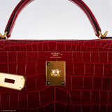 Hermes Kelly 32 Sellier Braise Porosus Crocodile Gold Hardware - 2020, Y