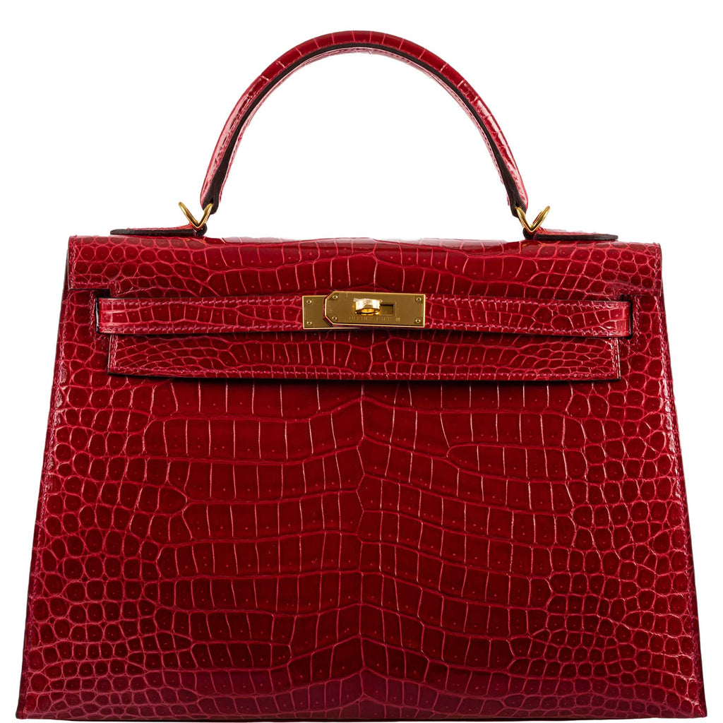 Hermes Kelly 32 Sellier Braise Porosus Crocodile Gold Hardware - 2020, Y