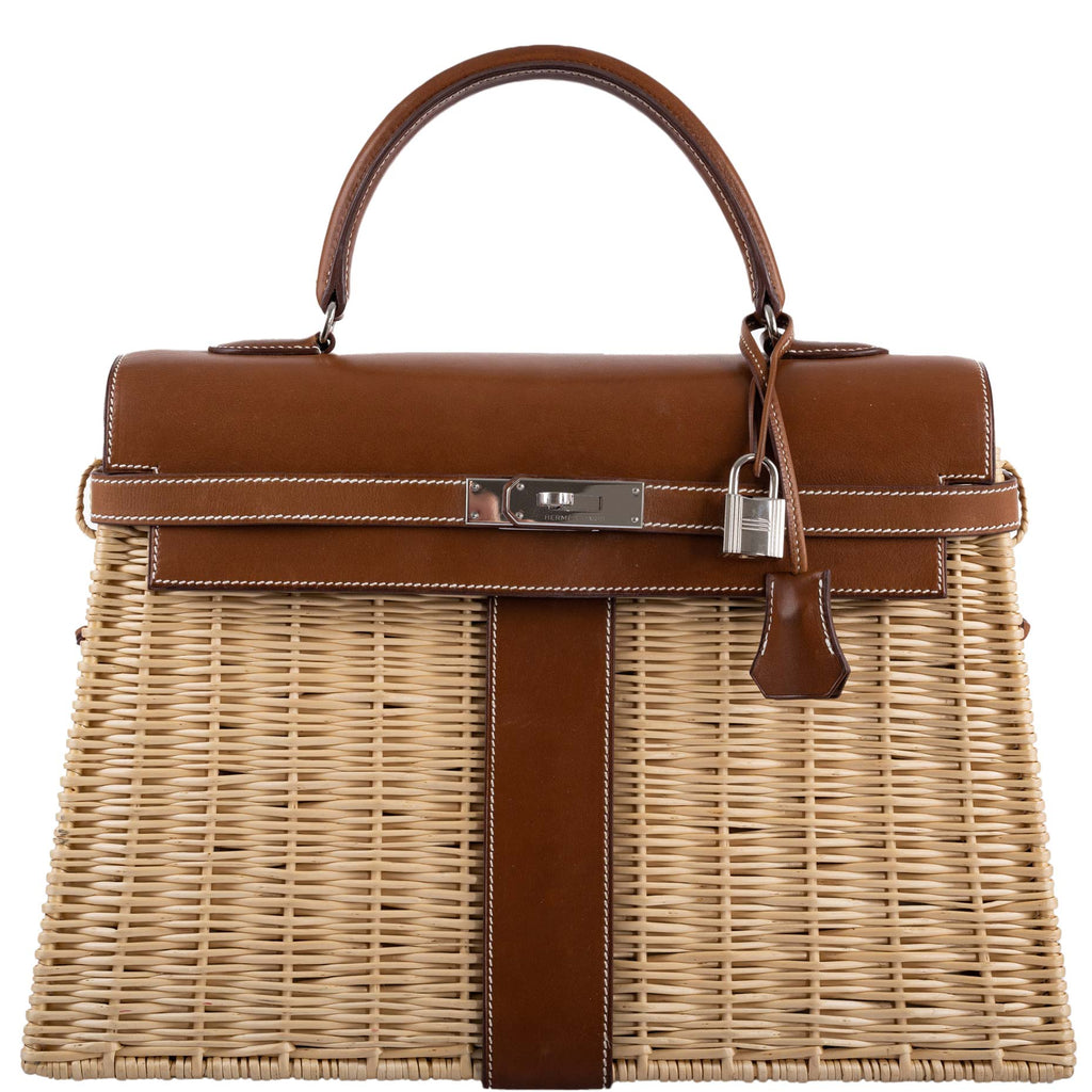 Hermes Kelly 35 Picnic, Wicker & Barenia leather Palladium Hardware - 2018, C