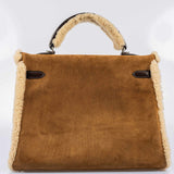 Hermes Kelly 35 Retourne Teddy Shearling & Ebene Barenia Palladium Hardware