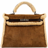 Hermes Kelly 35 Retourne Teddy Shearling & Ebene Barenia Palladium Hardware