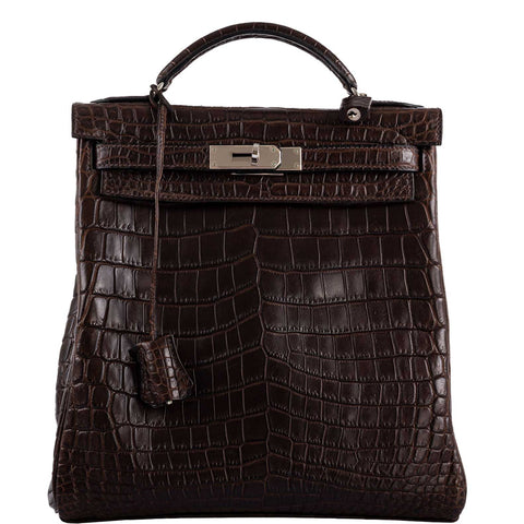 Hermes Kelly Ado 27 Matte Havane Nilo Crocodile with Palladium Hardware - 2001, E Square