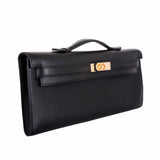 Hermes Kelly Cut Clutch Black Swift leather Gold Hardware
