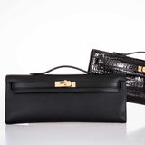 Hermes Kelly Cut Clutch Black Swift leather Gold Hardware