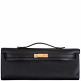 Hermes Kelly Cut Clutch Black Swift leather Gold Hardware