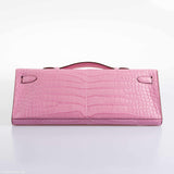 Hermes Kelly Cut Pochette 5P Bubblegum Pink Matte Porosus Crocodile Gold Hardware - 2019, D