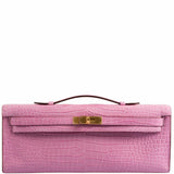 Hermes Kelly Cut Pochette 5P Bubblegum Pink Matte Porosus Crocodile Gold Hardware - 2019, D