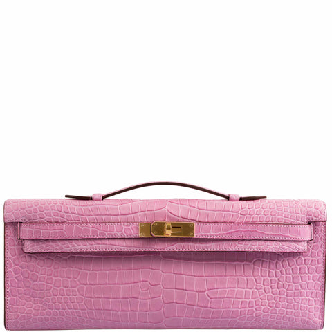 Hermes Kelly Cut Pochette 5P Bubblegum Pink Matte Porosus Crocodile Gold Hardware - 2019, D