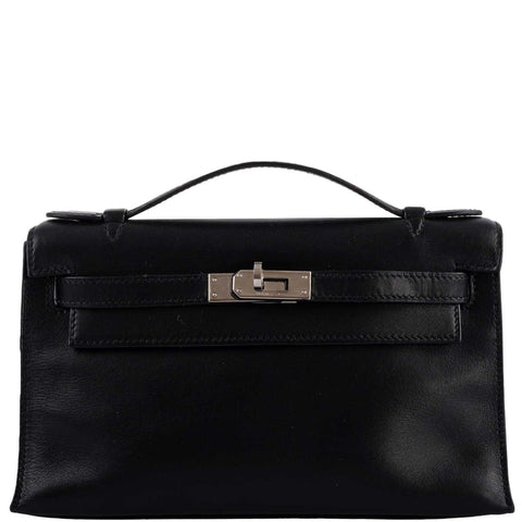 Hermes Kelly Mini Pochette Black Swift with Palladium Hardware - 2004, H Square