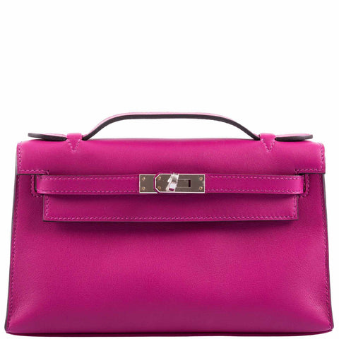 Hermes Kelly Mini Pochette Rose Pourpre Swift Palladium Hardware - 2018, C