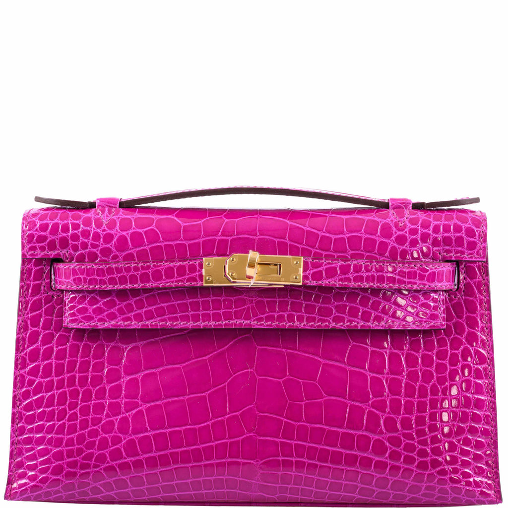 Hermes Kelly Mini Pochette Rose Scheherazade Shiny Alligator Gold Hardware - 2019, D