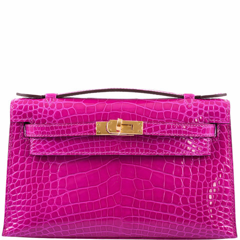 Hermes Kelly Mini Pochette Rose Scheherazade Shiny Alligator Gold Hardware - 2019, D