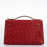 Hermes Kelly Mini Pochette Rouge Vif Ostrich Gold Hardware - 2017, A