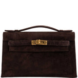 Hermes Kelly Pochette Chocolate Veau Doblis Suede Gold Hardware - 2014, R Square