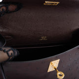Hermes Kelly Pochette Rouge Sellier Ostrich with Gold Hardware - 2021, Z
