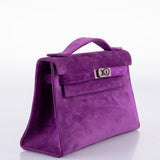 Hermes Kelly Pochette Violet Veau Doblis Suede Palladium Hardware - 2006, J Square
