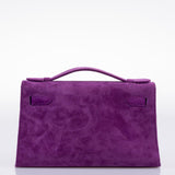 Hermes Kelly Pochette Violet Veau Doblis Suede Palladium Hardware - 2006, J Square