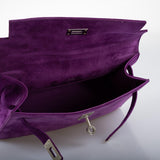 Hermes Kelly Pochette Violet Veau Doblis Suede Palladium Hardware - 2006, J Square