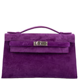 Hermes Kelly Pochette Violet Veau Doblis Suede Palladium Hardware - 2006, J Square