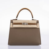 Hermes Limited Edition Sellier Kelly 25 Etoupe, Alezan & Biscuit Epsom with Palladium Hardware - Z, 2021