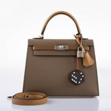 Hermes Limited Edition Sellier Kelly 25 Etoupe, Alezan & Biscuit Epsom with Palladium Hardware - Z, 2021
