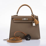 Hermes Limited Edition Sellier Kelly 25 Etoupe, Alezan & Biscuit Epsom with Palladium Hardware - Z, 2021