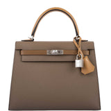 Hermes Limited Edition Sellier Kelly 25 Etoupe, Alezan & Biscuit Epsom with Palladium Hardware - Z, 2021