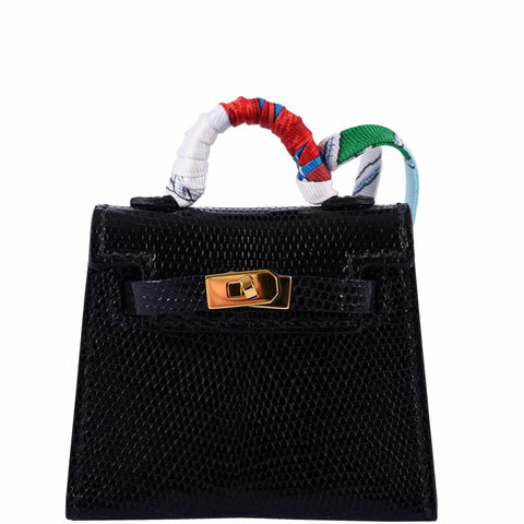 Hermes Micro Kelly Charm Black Lizard Gold Hardware - 2019, D