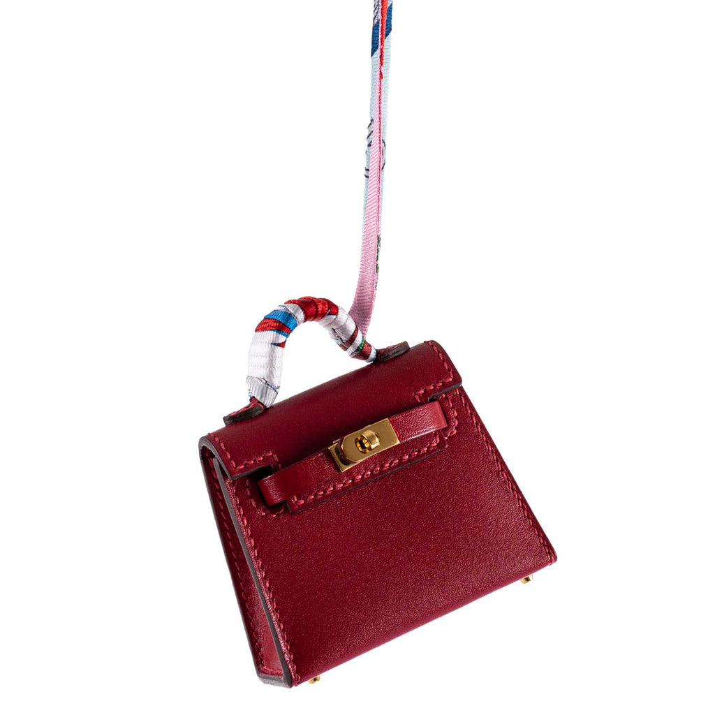 Hermes Micro Kelly Twilly Charm Rouge Vif Tadelakt Leather Gold Hardware - 2020, Y